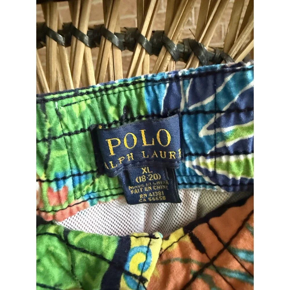Vintage Polo Ralph Lauren Kids XL 18-20 Swim Trunks Tropical Floral Board Shorts